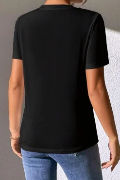 New Dear-Lover Valentine Two Tone Sequined Heart Shaped Graphic T Shirt Black
