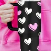 New Dear-Lover Valentines Heart Printed Thermos Cup with Handle 40oz Black