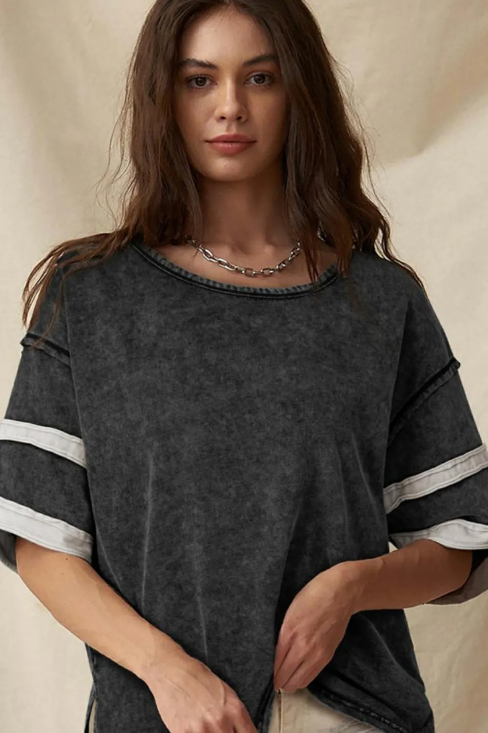 Clearance Dear-Lover Varsity Stripe Half Sleeve Vintage Tee Black