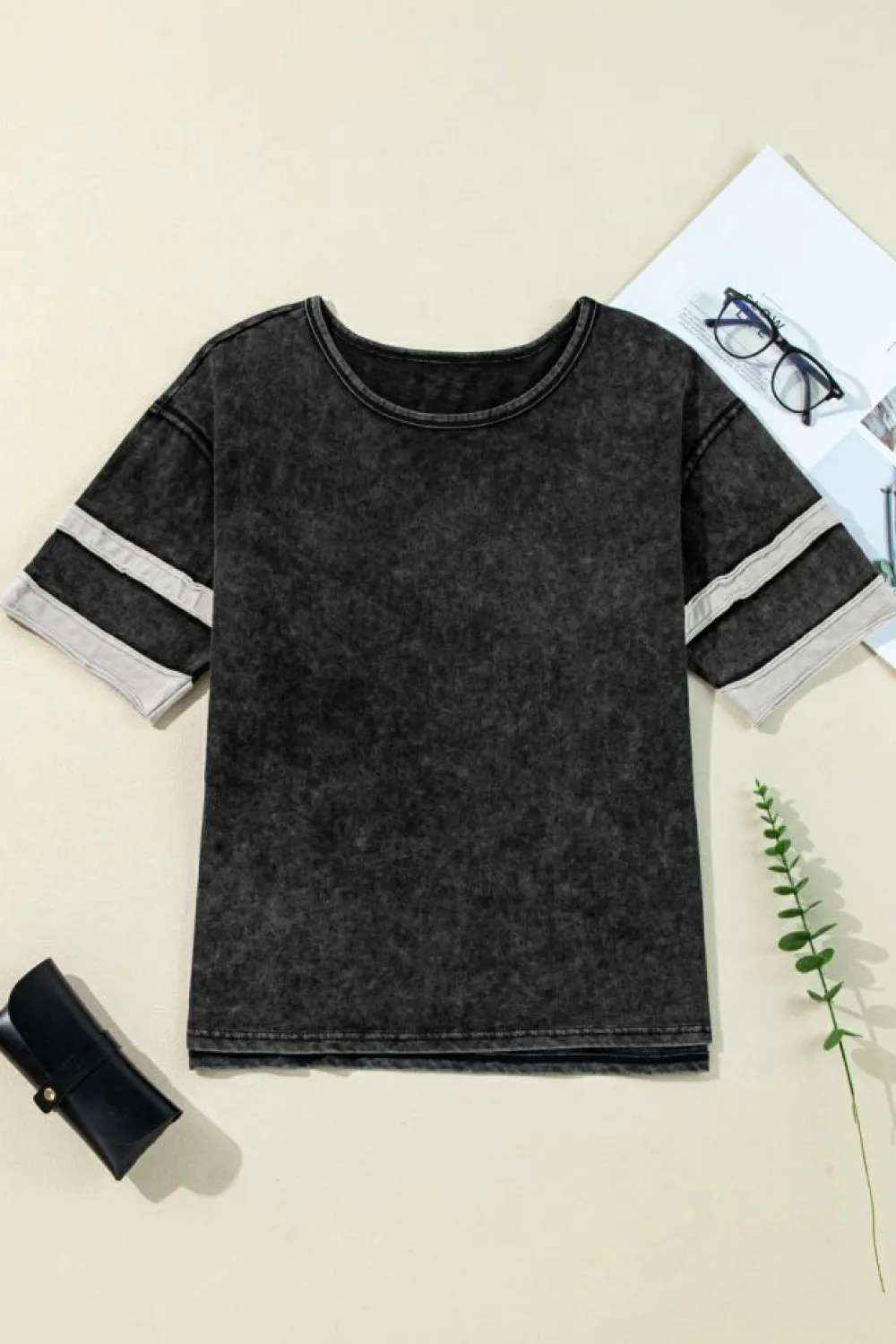 Clearance Dear-Lover Varsity Stripe Half Sleeve Vintage Tee Black