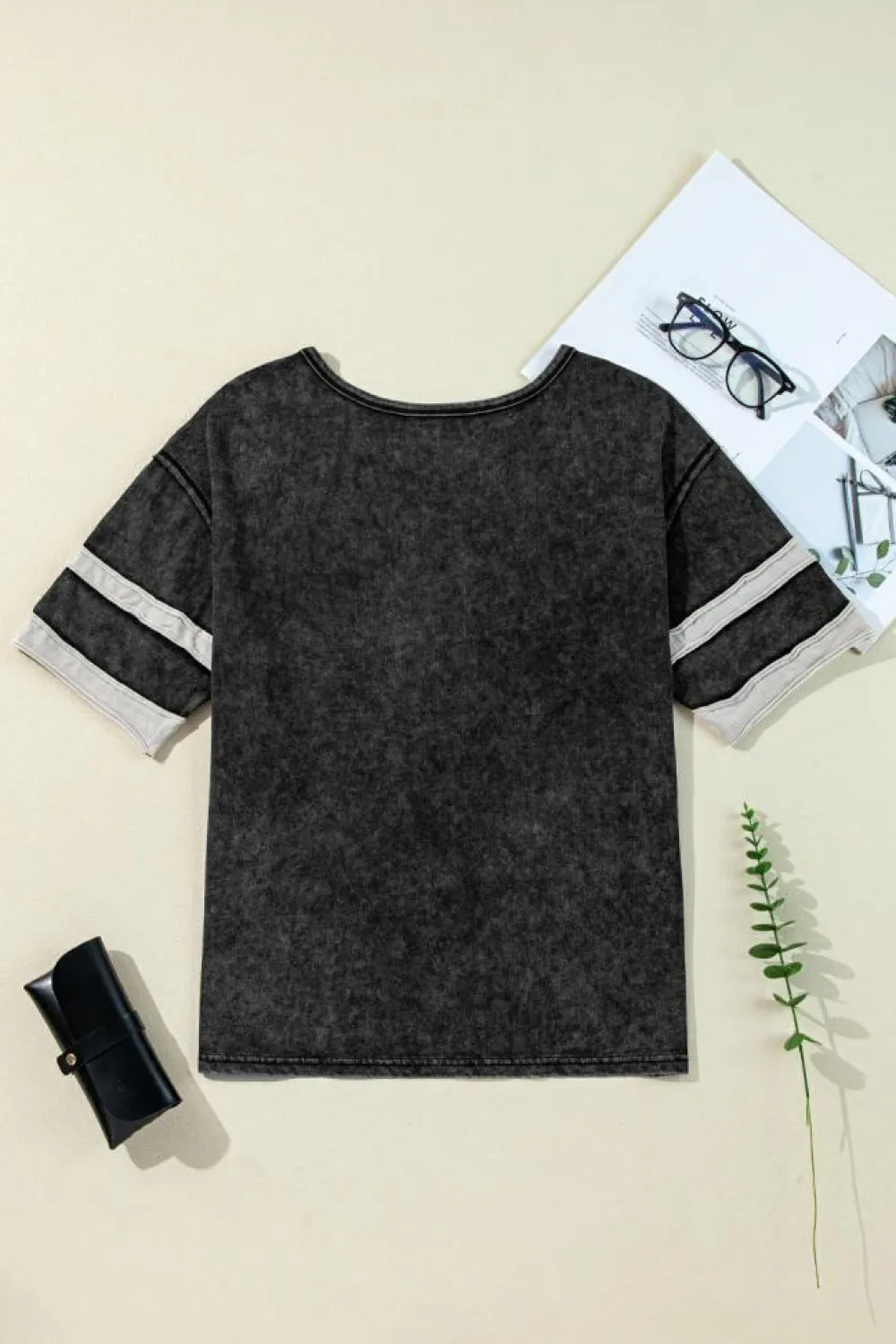 Clearance Dear-Lover Varsity Stripe Half Sleeve Vintage Tee Black