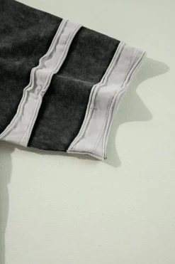 Clearance Dear-Lover Varsity Stripe Half Sleeve Vintage Tee Black