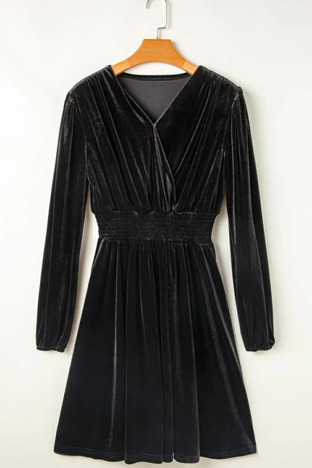 Clearance Dear-Lover Velvet Long Sleeve Surplice High Waist Mini Dress Black