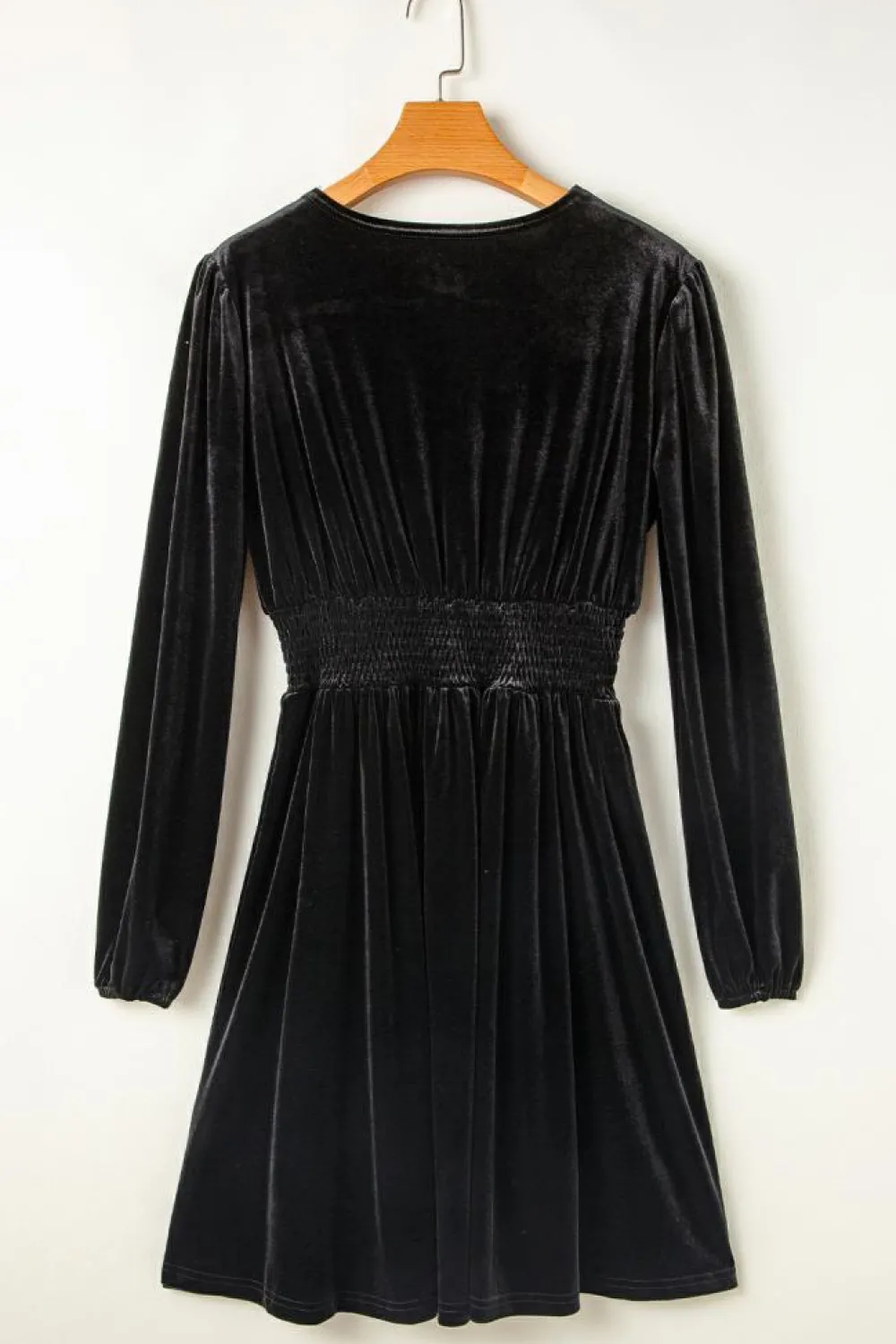Clearance Dear-Lover Velvet Long Sleeve Surplice High Waist Mini Dress Black