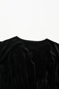 Clearance Dear-Lover Velvet Long Sleeve Surplice High Waist Mini Dress Black
