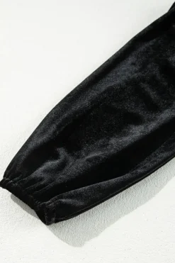 Clearance Dear-Lover Velvet Long Sleeve Surplice High Waist Mini Dress Black