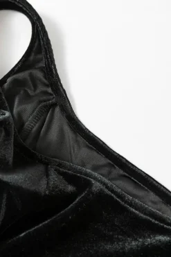Clearance Dear-Lover Velvet Square Neck Sleeveless High Waist Mini Dress with Pockets Black