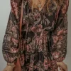 Online Dear-Lover Vintage Floral Puff Sleeve V Neck Smock Waist Dress Black