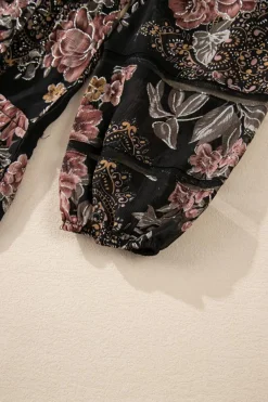 Online Dear-Lover Vintage Floral Puff Sleeve V Neck Smock Waist Dress Black