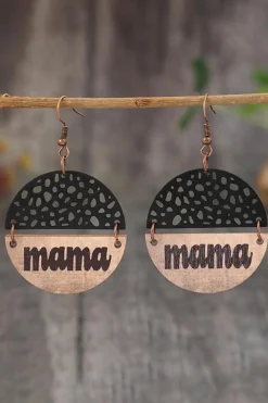 Clearance Dear-Lover Vintage mama Pendant Leather Wooden Earrings Black