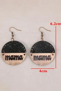 Clearance Dear-Lover Vintage mama Pendant Leather Wooden Earrings Black