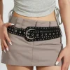 Fashion Dear-Lover Vintage Studded PU Leather Wide Waist Belt Black