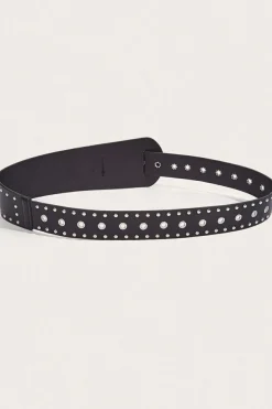 Fashion Dear-Lover Vintage Studded PU Leather Wide Waist Belt Black