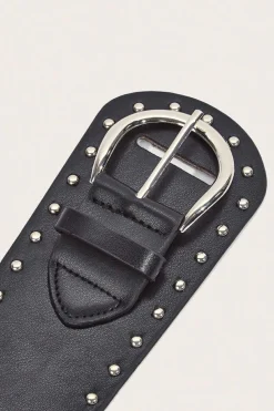 Fashion Dear-Lover Vintage Studded PU Leather Wide Waist Belt Black