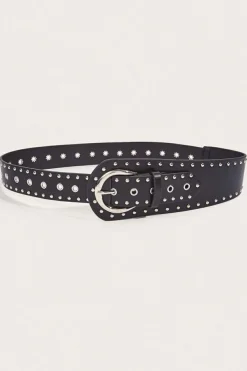 Fashion Dear-Lover Vintage Studded PU Leather Wide Waist Belt Black