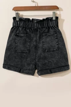 Online Dear-Lover Vintage Washed Frilled High Waist Denim Shorts Black