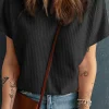Outlet Dear-Lover Waffle Knit Boat Neck Short Sleeve Top Black