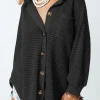 New Dear-Lover Waffle Knit Button Up Casual Shirt Black