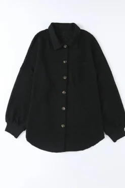 New Dear-Lover Waffle Knit Button Up Casual Shirt Black