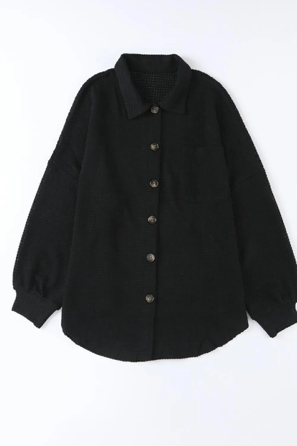 New Dear-Lover Waffle Knit Button Up Casual Shirt Black