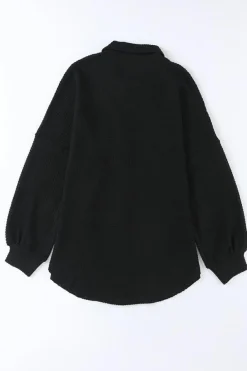 New Dear-Lover Waffle Knit Button Up Casual Shirt Black