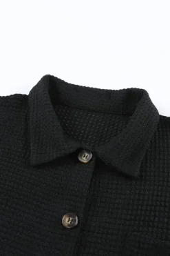 New Dear-Lover Waffle Knit Button Up Casual Shirt Black