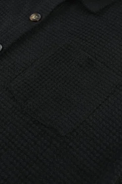 New Dear-Lover Waffle Knit Button Up Casual Shirt Black