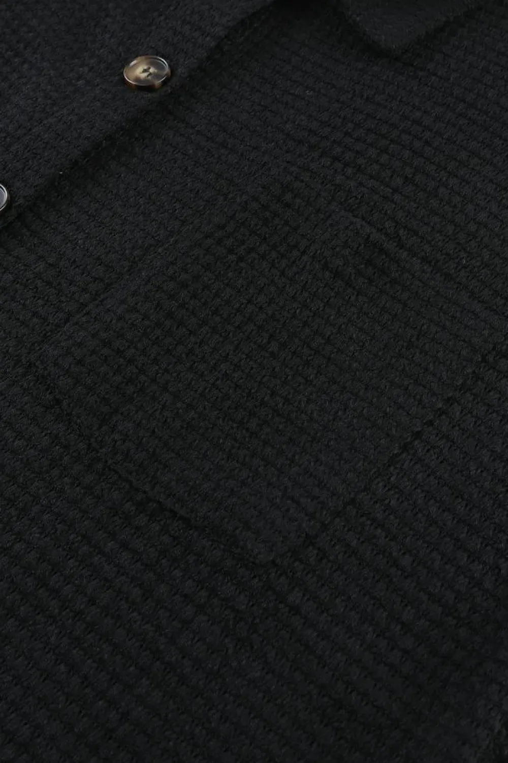 New Dear-Lover Waffle Knit Button Up Casual Shirt Black