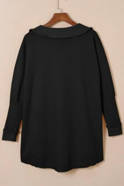 Online Dear-Lover Waffle Knit Buttoned Long Sleeve Top Black