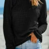 Best Dear-Lover Waffle Knit Drop Shoulder Long Sleeve Top Black