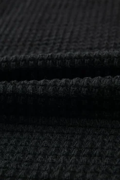 Best Dear-Lover Waffle Knit Drop Shoulder Long Sleeve Top Black