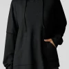 Hot Dear-Lover Waffle Knit Fleece Lined High Low Oversized Hoodie Black
