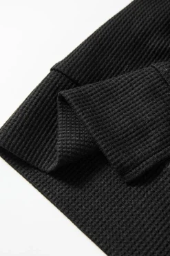 Hot Dear-Lover Waffle Knit Fleece Lined High Low Oversized Hoodie Black