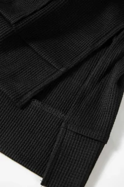 Hot Dear-Lover Waffle Knit Fleece Lined High Low Oversized Hoodie Black