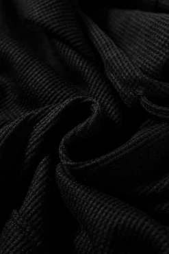 Hot Dear-Lover Waffle Knit Fleece Lined High Low Oversized Hoodie Black