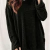 Hot Dear-Lover Waffle Knit High Slits Oversized Top Black
