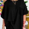 Best Dear-Lover Waffle Knit Oversize Tee and Shorts Set Black