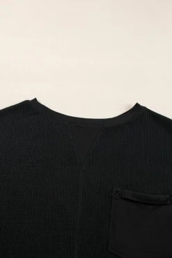 Best Dear-Lover Waffle Knit Oversize Tee and Shorts Set Black