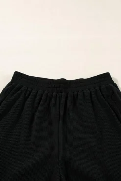 Best Dear-Lover Waffle Knit Oversize Tee and Shorts Set Black