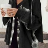 Hot Dear-Lover Waffle Knit Plaid Patchwork Drawstring Hooded Shacket Black