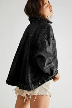 Discount Dear-Lover Washed Oversize Pocketed Denim Jacket Black
