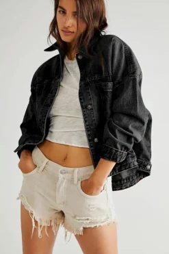 Discount Dear-Lover Washed Oversize Pocketed Denim Jacket Black