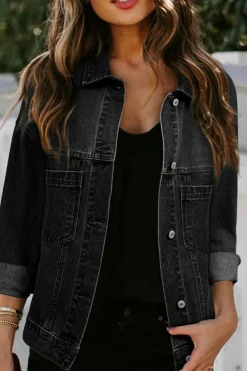 Discount Dear-Lover Washed Oversize Pocketed Denim Jacket Black