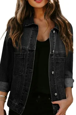 Discount Dear-Lover Washed Oversize Pocketed Denim Jacket Black