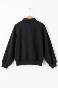 Discount Dear-Lover Washed Snap Buttons Lantern Sleeve Pullover Sweatshirt Black
