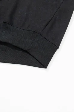 Discount Dear-Lover Washed Snap Buttons Lantern Sleeve Pullover Sweatshirt Black