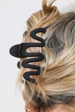 Online Dear-Lover Wave Shape Resin Large Hair Claw Clip Black