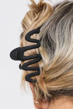 Online Dear-Lover Wave Shape Resin Large Hair Claw Clip Black