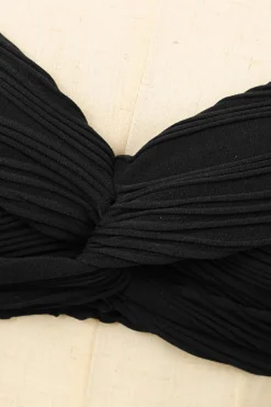 Fashion Dear-Lover Wavy Textured Ruffled Straps Twist Bikini Swimsuit Black