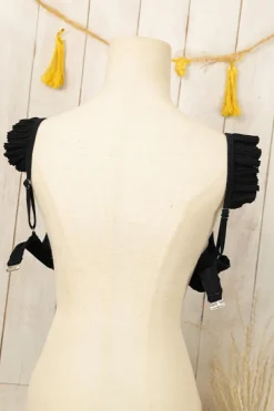 Fashion Dear-Lover Wavy Textured Ruffled Straps Twist Bikini Swimsuit Black